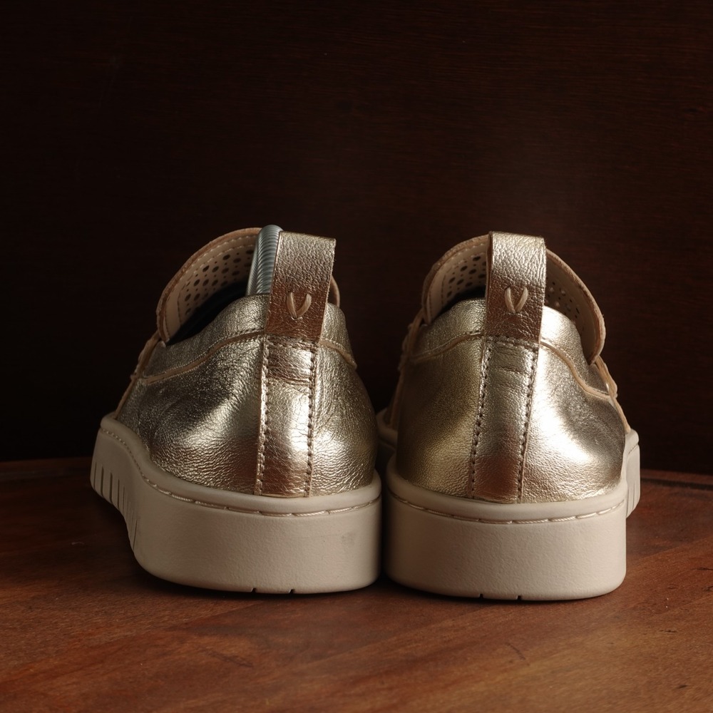 Vionic Loafers WMS SZ 8 Gold Metallic Uptown Perf Leather Comfort Walking Shoes - Picture 6 of 12